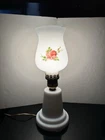 Vintage Milk Glass Hand Painted Floral Hurricane Table Lamp