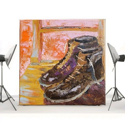 Stillleben Schuhe   Original Öl auf Leinwand  Bernhard Gerner  31x31 cm   Unikat