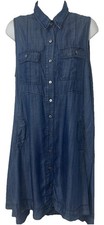 Coastal Cowgirl Denim Dress SZ S A-Line Button Up Shirt Sleeveless Cottage Core
