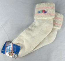 NEW Vintage Sport Socks Hearts Embroidered Roll Top Footie USA K Mart