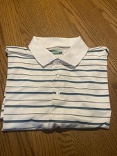 Ben Hogan Performance Polo Shirt Mens XL White Blue Striped Golf Short Sleeve