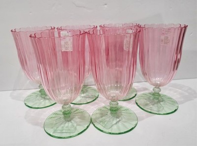 Spring Summer Shabby Chic Pink Green Acrylic Glasses Set of 6