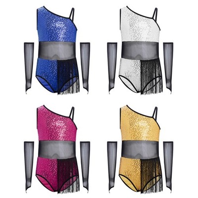 Girls Costume Tango Ballroom Gymnastic Outfits Bodysuit Dancewear Ballet Jazz
