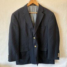 Stafford Mens Navy Blue Blazer Sport Coat Gold Buttons Size 44S Wool Blend