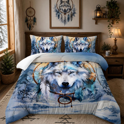 Nttopship White Wolf Comforter Sets Full Size For Kidswhite Wolves 3D Cartoon