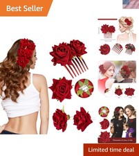 4-Piece Red Rose Hair Accessories Set for Elegant Women - Perfect for Events