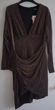 Cider Sparkling Gold Black Sequin Dress V Neck 2X Holiday Party Wedding Cocktail