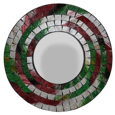 Farbenfroher Glitzer Retro Mosaikspiegel aus Indonesien – Ø 20 cm - Bild 1 von 4