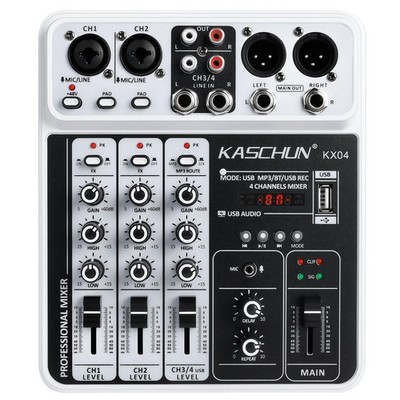 Professional 4-Channel DJ Audio Mixer, Bluetooth Sound Board with USB MP3 Inp...