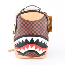 Sprayground Shark The Hideout Sharks Leather Backpack Unisex Plaid Brown
