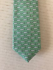 CLASS/CLUB Youth Necktie Tie Silk Repp Green White Fish 25"