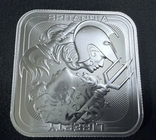 1oz 9999 Fine Silver Royal Mint Britannia and Liberty Square Bar BU