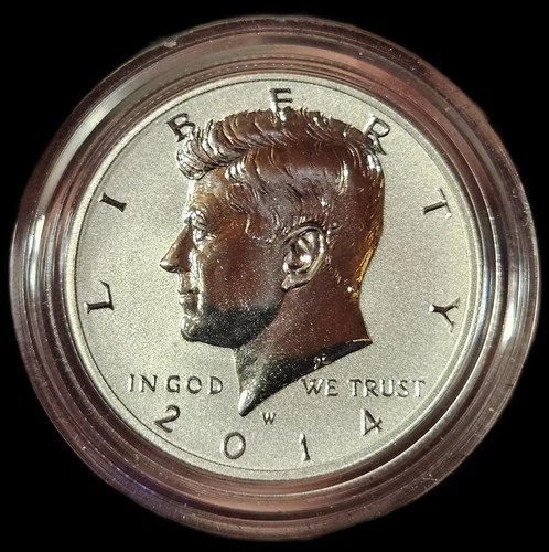 2014 w Kennedy Reverse Proof Silver half dollar in acrylic capsule 90% Silver