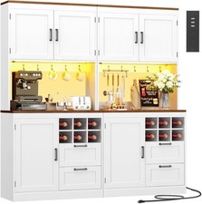 72" Tall Pantry Cabinet Kitchen Pantry Storage Cabinet with LED Light  Outlet