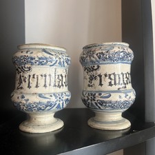 Vaso Antico Albarello   Del XVII Secolo   In Maiolica Coppia