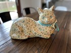 Cat Figurine Floral Paper Mache Decopaupage Vintage Signed Statue Cottage core — photo 1