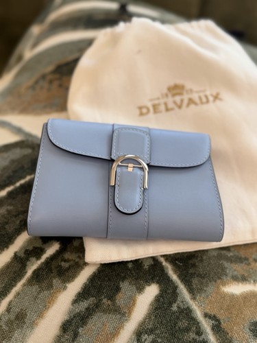 Delvaux Brillant Compact Leather Wallet Light Sky Blue Silver Hardware BRAND NEW