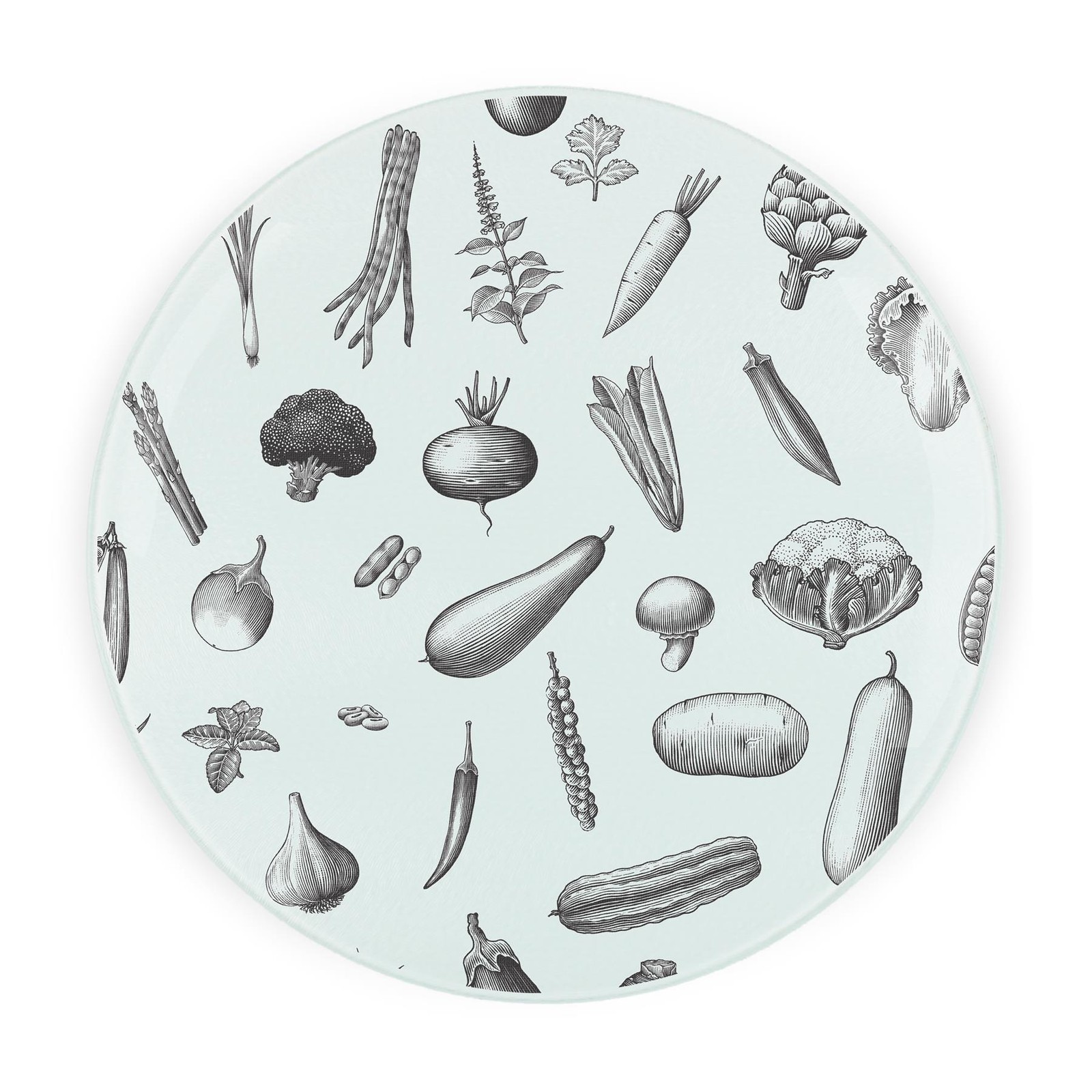 Purely Home Black & White Vegetables Round Worktop Protector - Textured Glass Chopping Board - Black - Image 2