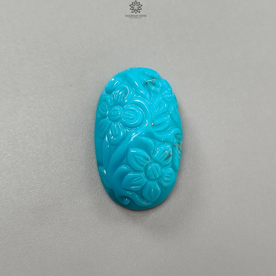 30.00cts Natural Blue Turquoise Gemstone Hand Carved Oval 30*18mm 1pc - Image 2 of 4