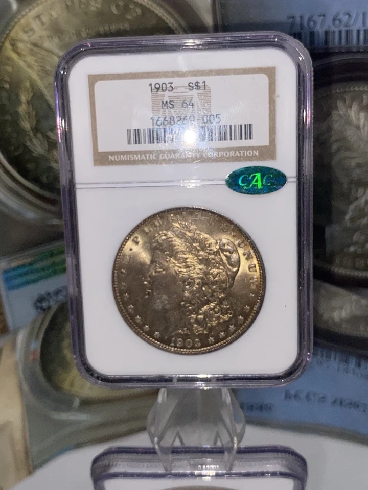 1903 P NGC & CAC Legacy MS 64 Morgan Silver Dollar Gold Toning Color OGH Stunner - Image 2 of 4