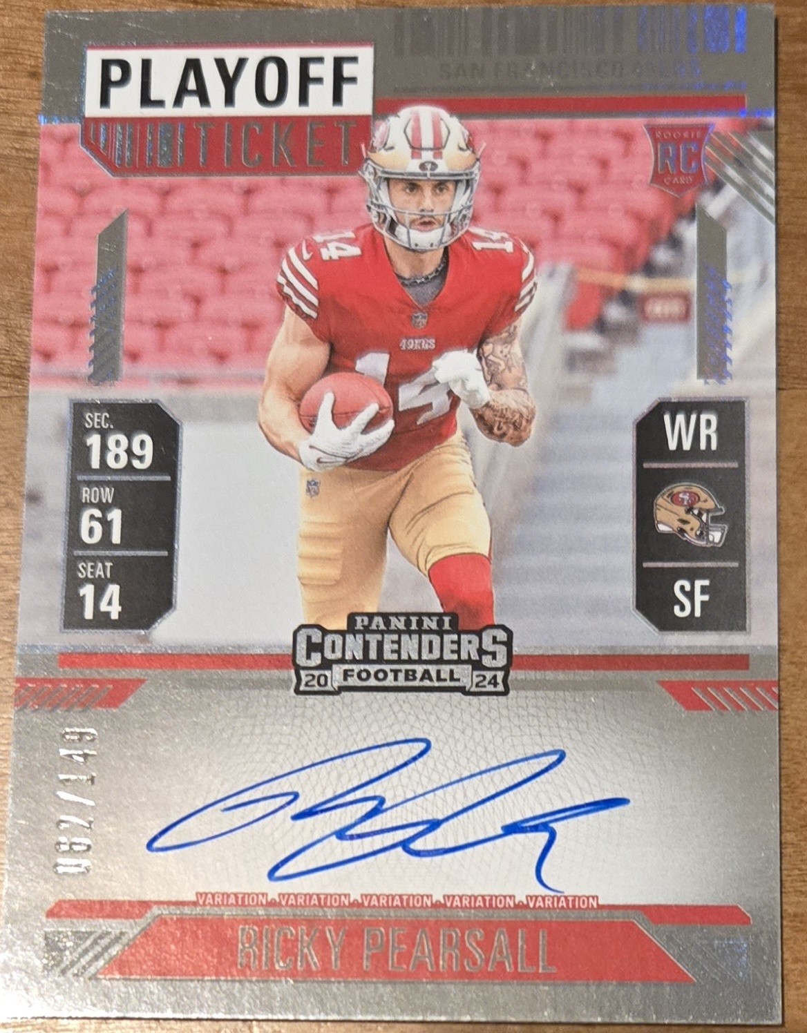 2024 Panini Contenders Ricky Pearsall Playoff Ticket  RC Auto #109  062/149
