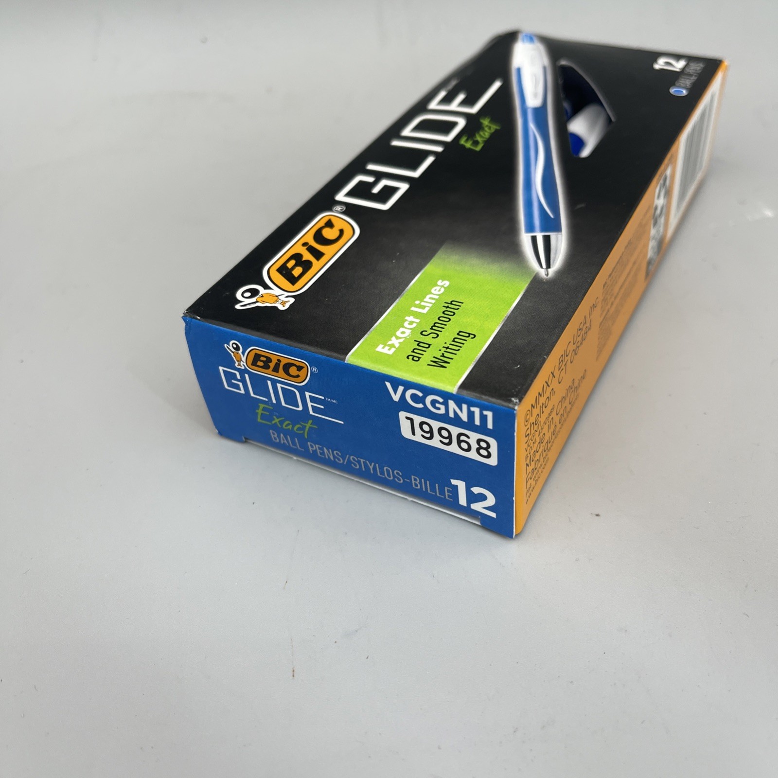 12 Count BIC Glide Exact Blue Retractable Ballpoint Pens, Fine Point New