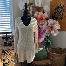 American Eagle Cream Crochet Knit Long Sleeve Popover Sweater Mini Dress