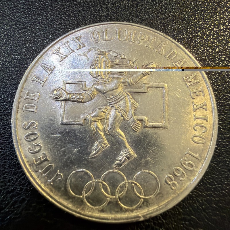 1968 MEXICO CITY OLYMPICS SILVER 0.720 LEY 25 PESOS COIN Br81