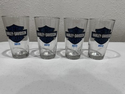 Blue logo Harley Davidson Glass Cups Set Of 4