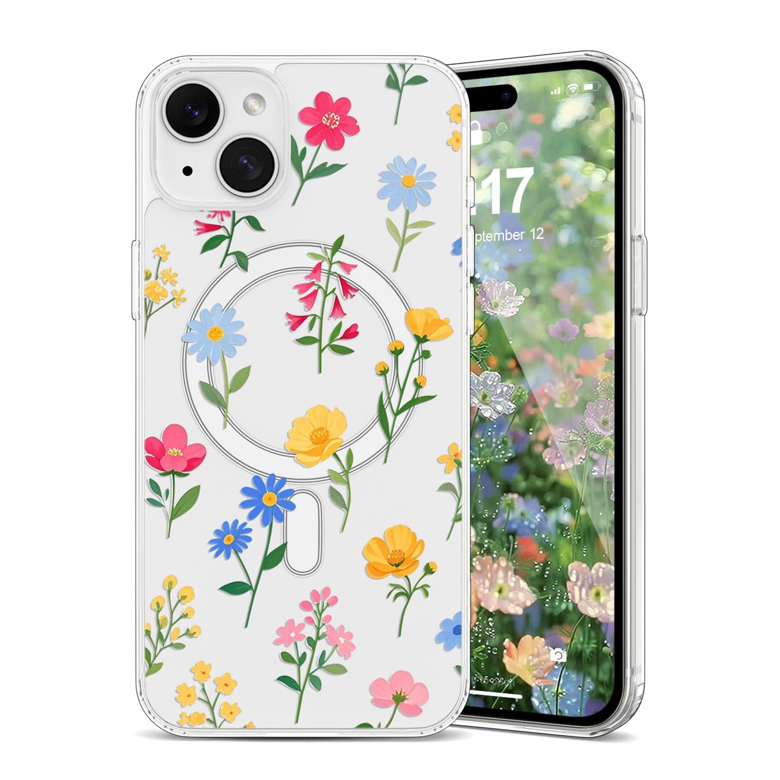 Coque silicone iPhone 15 Plus protection transparente et chargeur Magsafe