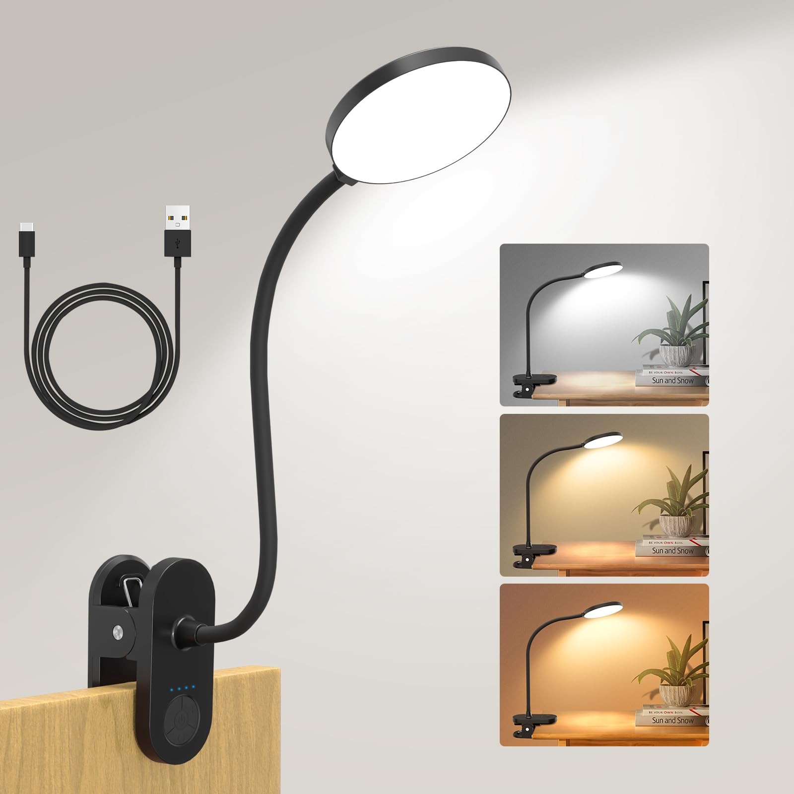 97 LED Lampada da Lettura a Clip Ricaricabile USB C 3 Temperature Colore & 10