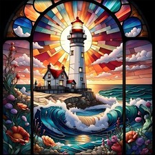 5D Colorful Lighthouse Diamond Painting Kits for Adults Beginners, DIY Mosaic D