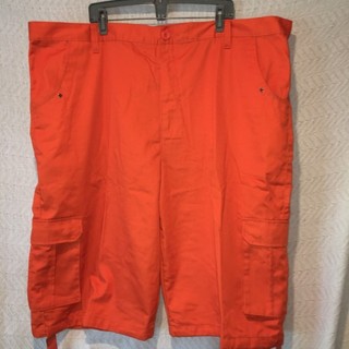 MEN'S SIZE 50 FIEND ORANGE TWILL WIDE LEG STREETWEAR CARGO KNEE LENGTH SHORTS