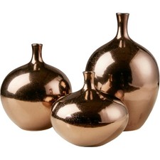 3-Piece Ceramic Vases Metallic Bronze Accent Home Décor for Shelf or Table