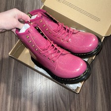 Dr. Martens 1460 Youth Size US 3 Pink Patent Leather Glitter Boots Lace-Up NIB