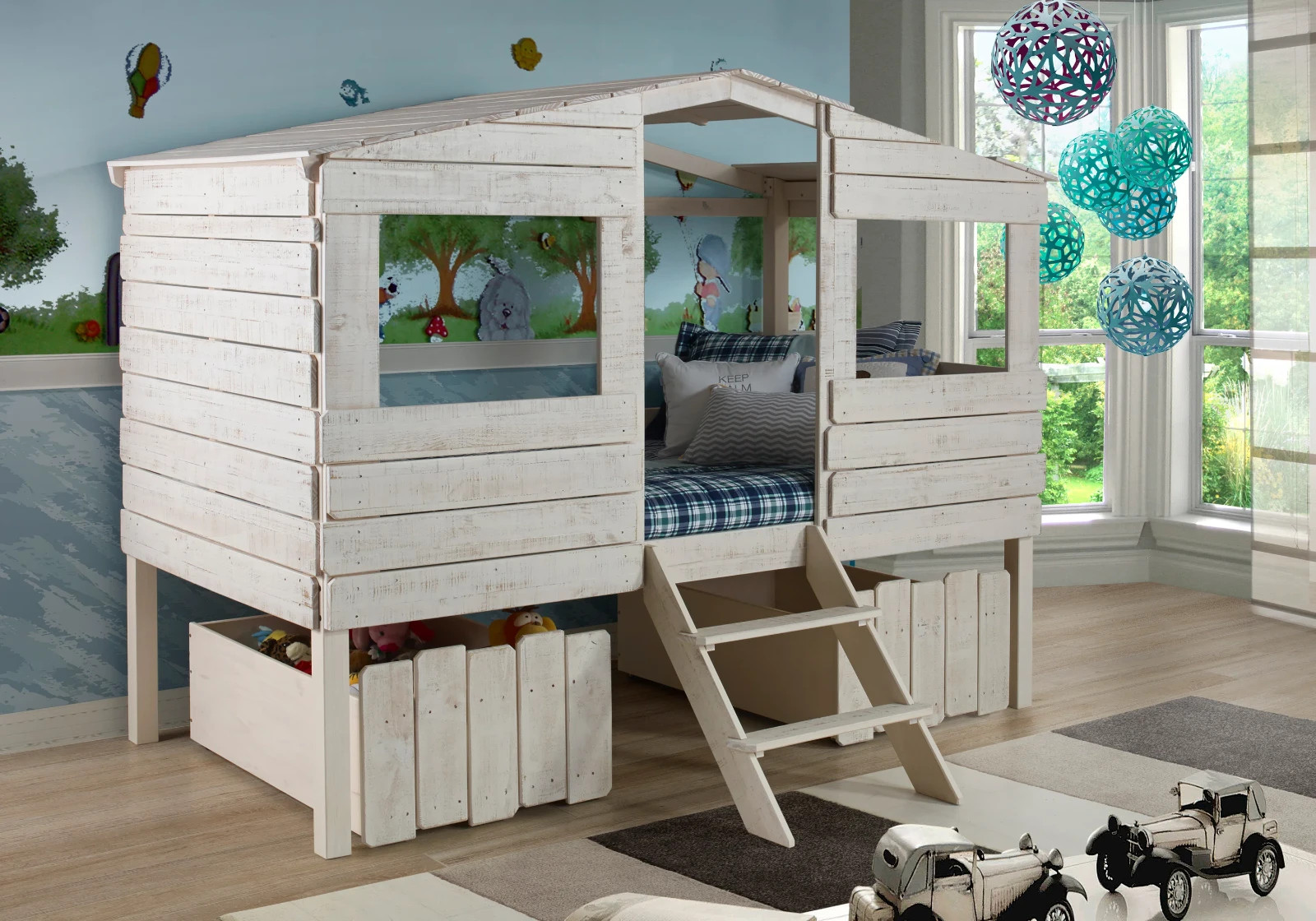 Harriet Bee Twin Treehouse Loft Bed + Matching Dresser & Mirror