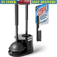 Toilet Brush Plunger Set Heavy Duty Cleaning Tool W/ Extended Handle Gap Brush