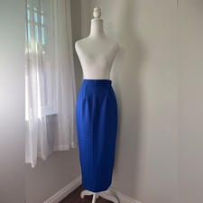 Vintage  90s Royal Blue Pencil Maxi Skirt w/ Back Slit
