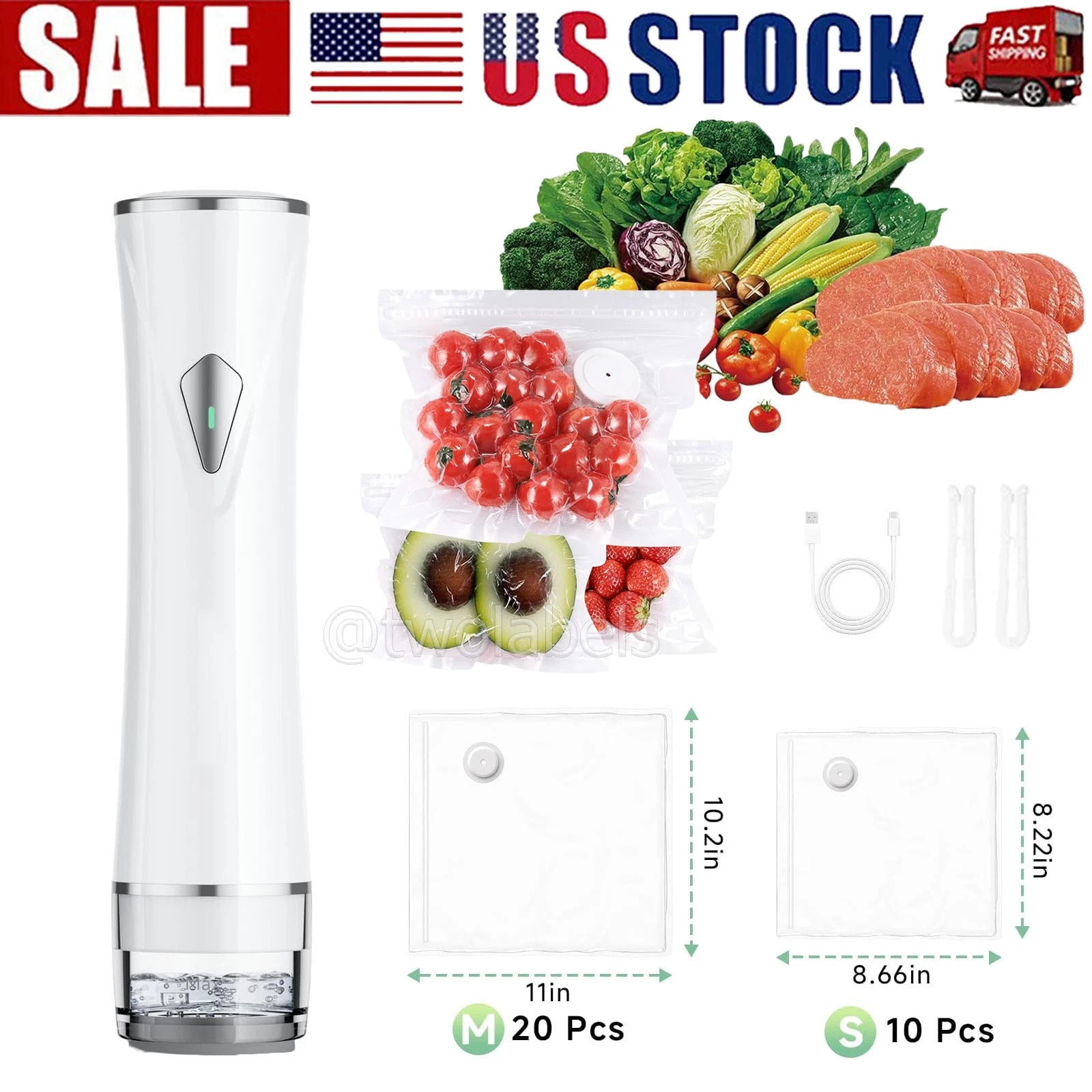 Compact Vacuum Sealer Rechargeable Food Electric Vacuum Sealer Machine+30 Bags