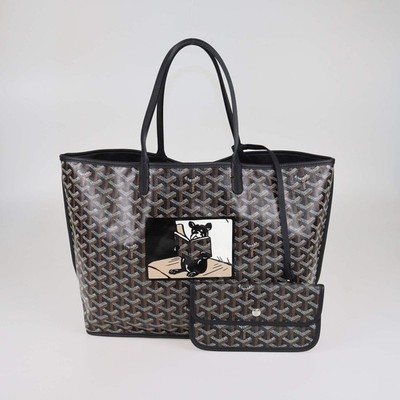 Goyard schwarze Goyardine Canvas Bulldogge Print Anjou PM Beuteltasche