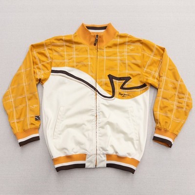 Vintage Pepe Jeans London Track Jacket Mustard Yellow Cream Womens XL Y2K