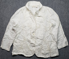Chicos Blazer Jacket Womens 2 Optic White Floral Novelty Linen Long Sleeve New