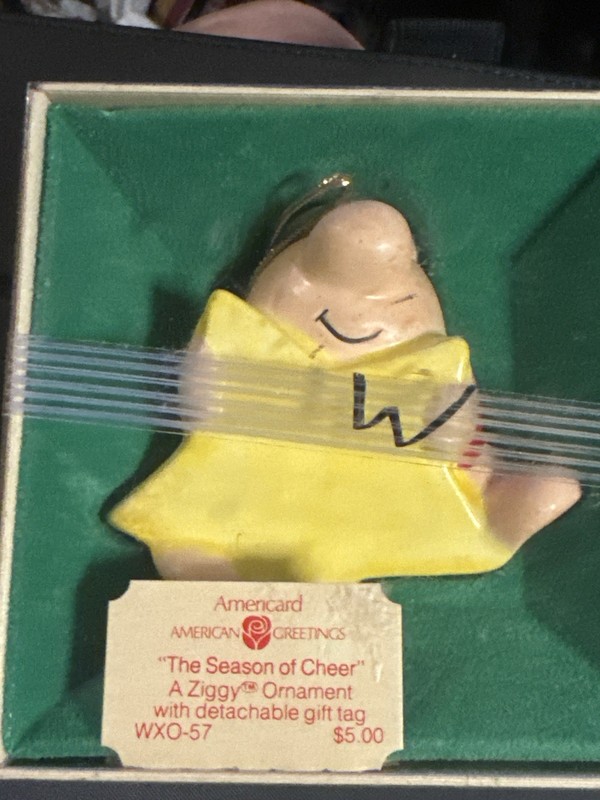 Vintage 1982 Ziggy Christmas Ornament Americard American Greetings Japan w/ Box