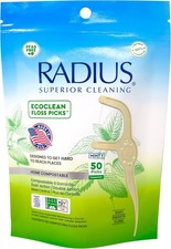 Radius Peppermint EcoClean Compostable Floss Picks Adult for Oral Care Boost Non