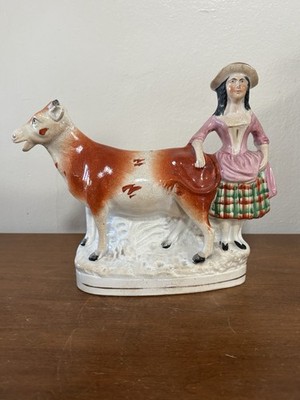Staffordshire Woman W/ Cow Spill Vase