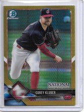 2018 Bowman Chrome National COREY KLUBER GOLD PRISM REFRACTOR #42/50 INDIANS!