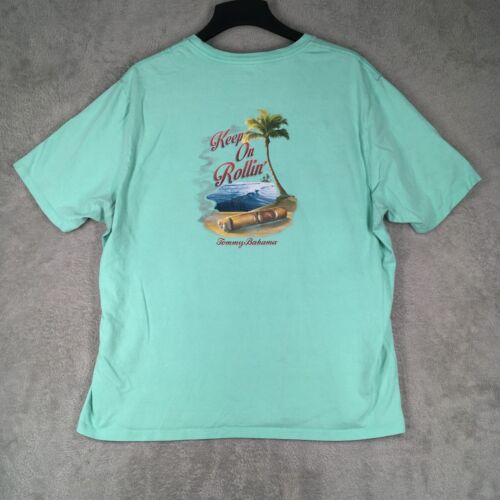 Tommy Bahama T Shirt Mens 3XL Blue Keep On Rollin Cigar Graphic Beach Aloha Tee