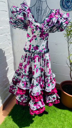 Waist 27" Vintage Authentic Flamenco Gypsy Dress Frida Kahlo Feria Gitana Purple - Video 1 of 1