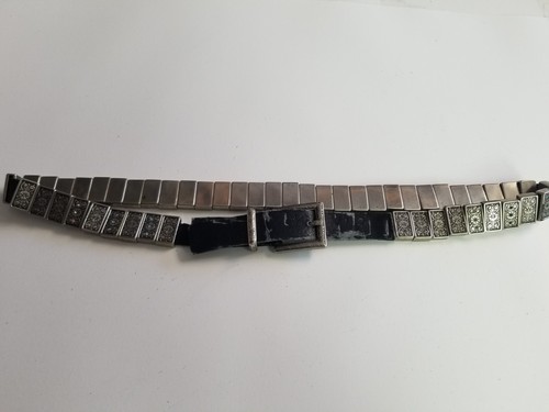 Vintage Suzi Roher Metal Stretch Belt Black Large Distressed - Picture 5 of 7