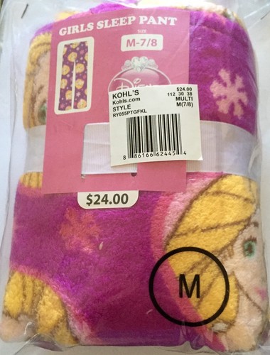 DISNEY Girls Princess Rapunzel Star Plush Pajama Pants Multi Pink/Purple M(7/8) - Picture 2 of 3